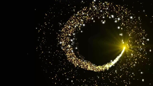 Luxury golden glitter sparkles trail, magic dust, pixie dust path, Christmas magic stars glow, firework confetti or glitter ring shimmer, Birthday, Anniversary, new year, event, Christmas, Festival 4k