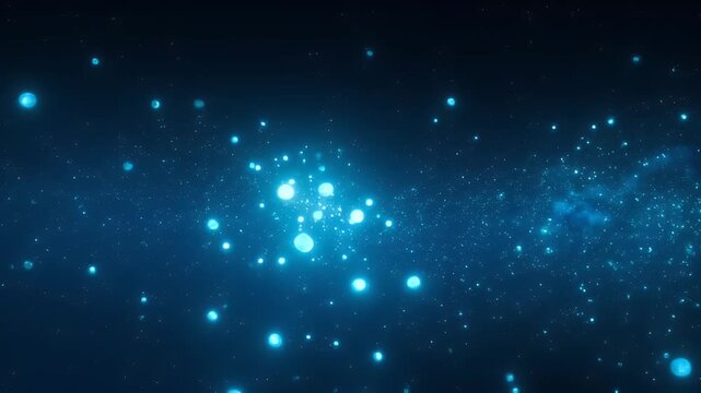 Abstract blue galaxy with glowing orbs and distant stars background