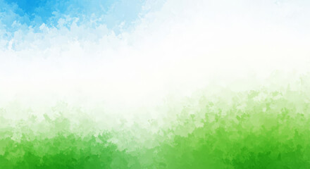 A serene landscape of a green field under a blue and white sky with a sunny atmosphere and natural scenery outdoors