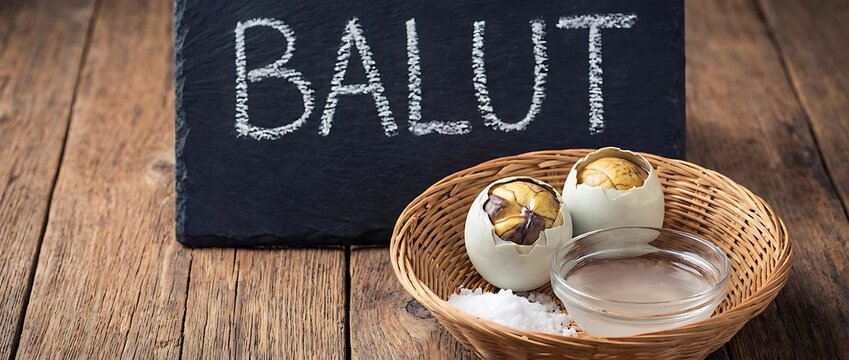 Traditional Filipino Balut Eggs with Vinegar and Salt