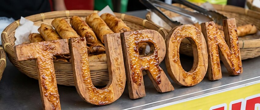 Golden Brown Filipino Turon Banana Spring Rolls Street Food Stall