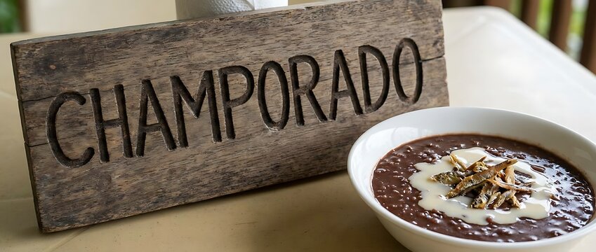 Traditional Filipino Chocolate Rice Porridge with Dried Fish Topping