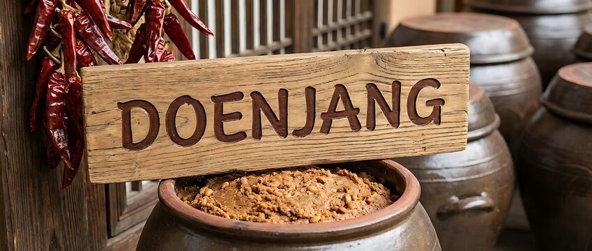 Traditional Korean Doenjang Fermented Soybean Paste in Earthenware Pot