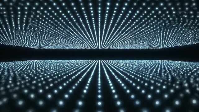 Rows of bright, blurred white dots recede into a dark, infinite void