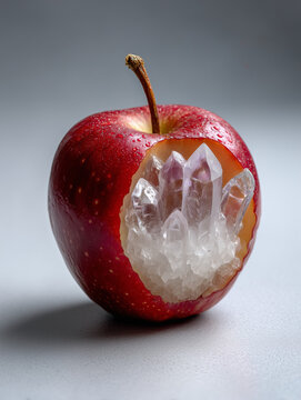 Red apple revealing sparkling crystal geode inside