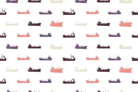 Tanker ship silhouette seamless pattern design