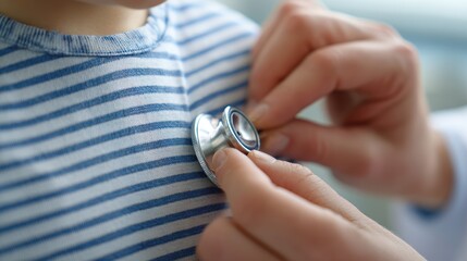 Fototapeta premium Closeup of doctor using stethoscope to listen to childs chest during medical checkup