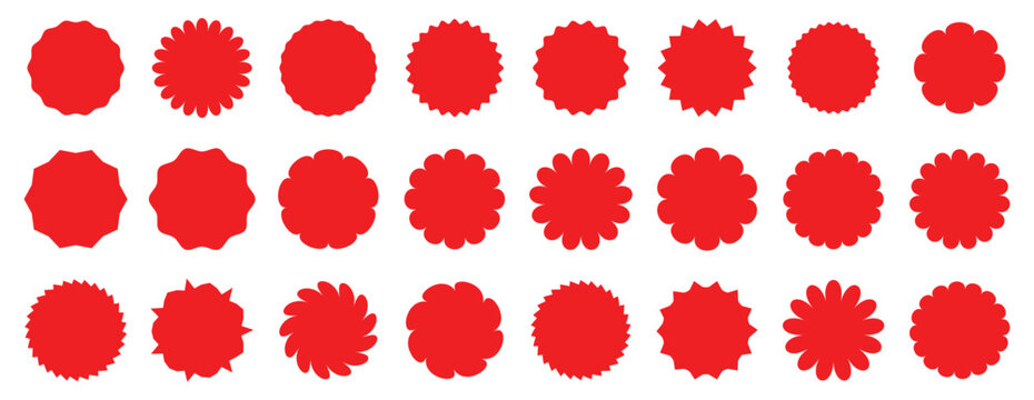 Red shopping labels collection. Sale or discount sticker. Sale sticker set. Special offer price tag. Sale sticker, price tag, starburst icon set. red circle tag