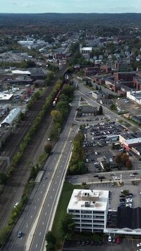 Aerial view of Worcester Massachusetts - American city skyline 