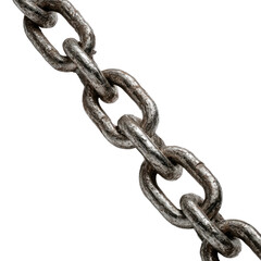 Obraz premium Iron Chain Link Close-Up: A close-up view of a sturdy, weathered iron chain, showcasing each individual link intertwined and robust against an ethereal backdrop.