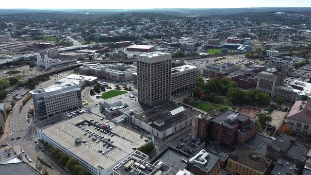 Aerial view of Worcester Massachusetts - American city skyline 