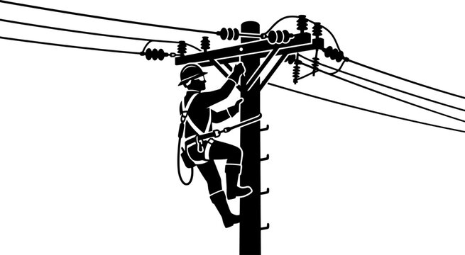 Lineman silhouette vector, Lineman vector, Line worker vector, Electrician vector, Electrical lineman vector, Lineman climbing silhouette vector, Power lineman vector, Line worker silhouette vector, L