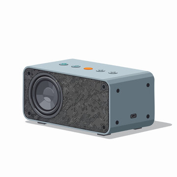Portable Bluetooth speaker illustration featuring a modern design and gray color scheme perfect for music listening on the go; isolated design element