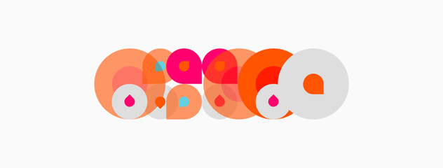 Abstract circles, varying sizes, pinks, oranges, peach tones. Minimalist design, playful composition, white background. Modern aesthetic.
