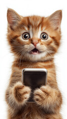 Smartphone shocked meme cat with copy space on white background  cat-meme_1278sp