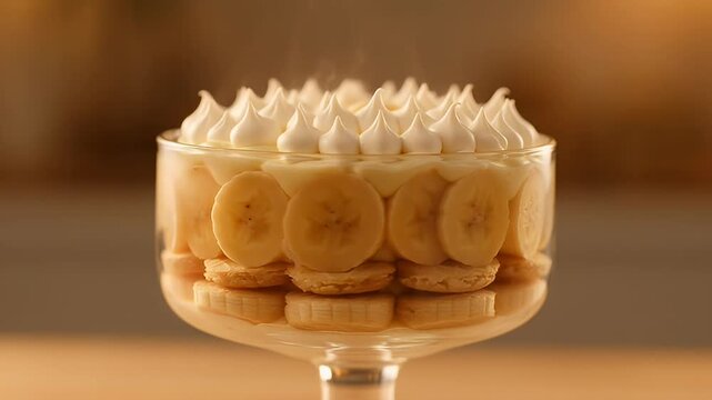Delicious homemade banana pudding served in a trifle bowl with whipped cream