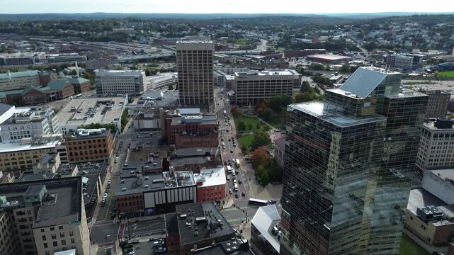 Aerial view of Worcester Massachusetts - American city skyline 