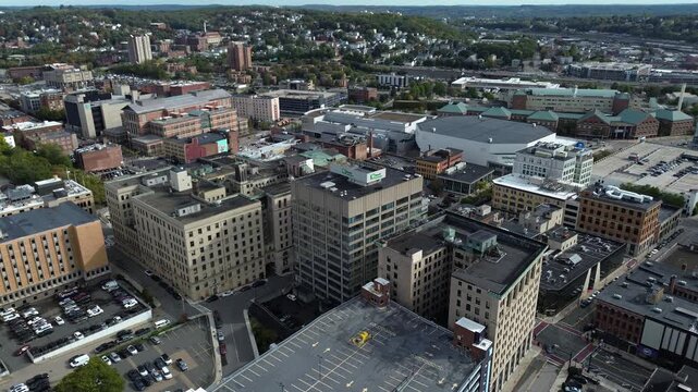 Aerial view of Worcester Massachusetts - American city skyline 