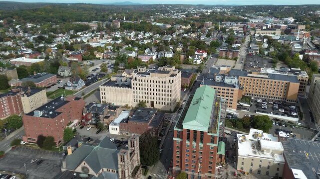 Aerial view of Worcester Massachusetts - American city skyline 