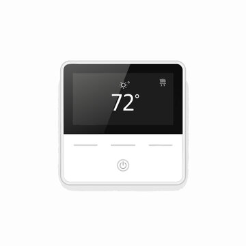 Smart thermostat displaying 72 degrees in a modern minimalist style showcasing energy saving technology for home automation and comfort control