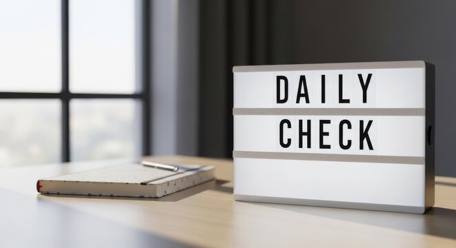 Daily Check Reminder Box on Desk in Modern Office Workspace