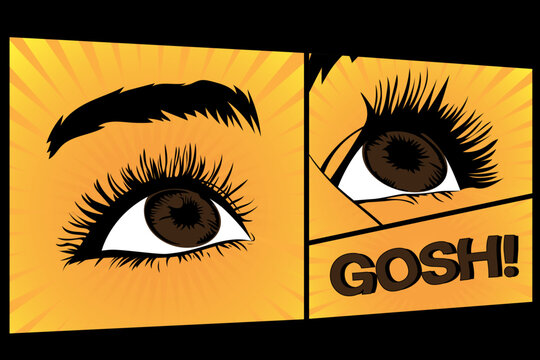 Retro Comic Pop Art Eyes with Bold Lashes and GOSH Exclamation &ndash; Vintage Cartoon Style Illustration