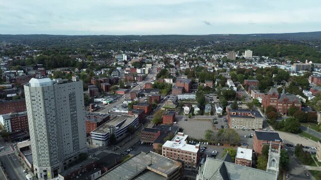 Aerial view of Worcester Massachusetts - American city skyline 