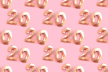 Obraz premium Repetitive pattern made of golden number twenty on a pink background.