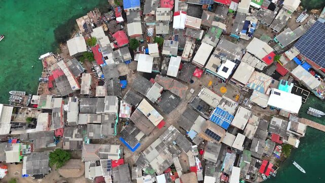 Densely populated Santa Cruz del Islote island in Colombia