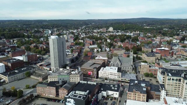 Aerial view of Worcester Massachusetts - American city skyline 