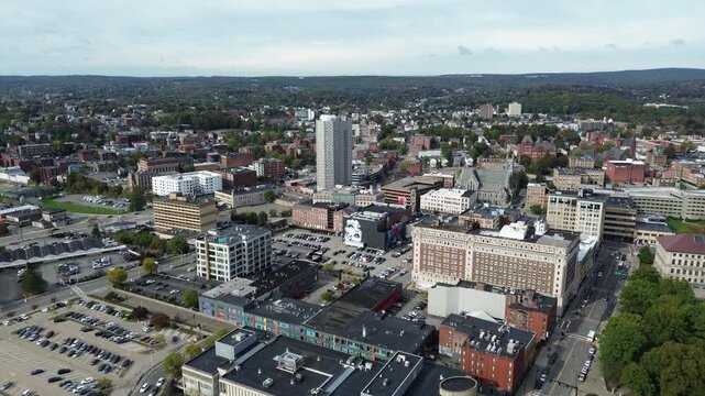Aerial view of Worcester Massachusetts - American city skyline 
