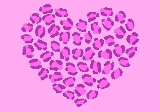 Pink leopard amimal print heart. Wild animal skin pattern texture. Heart with leopard print