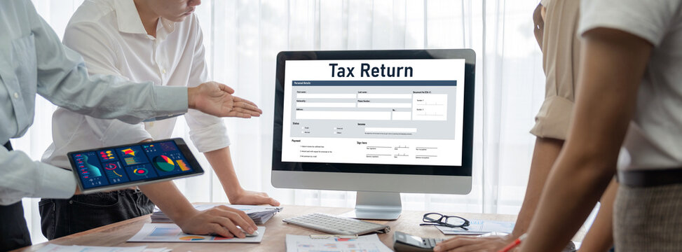 Online tax return form for submitting individual income tax return form brisk on the internet website. Government web for tax payment and return. Taxation technology concept.