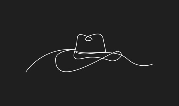 Minimalist Continuous Line Drawing of a Classic Fedora or Cowboy Hat on a Black Background