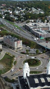 Aerial view of Worcester Massachusetts - American city skyline 