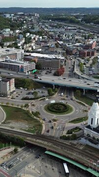 Aerial view of Worcester Massachusetts - American city skyline 