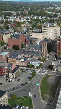 Aerial view of Worcester Massachusetts - American city skyline 