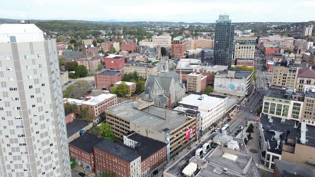 Aerial view of Worcester Massachusetts - American city skyline 