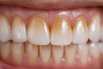 Close-up of healthy human teeth with natural smile