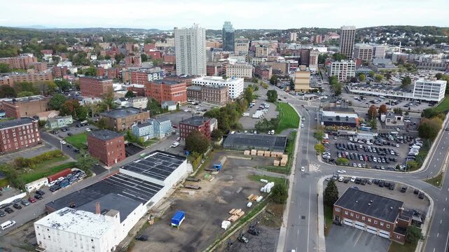 Aerial view of Worcester Massachusetts - American city skyline 