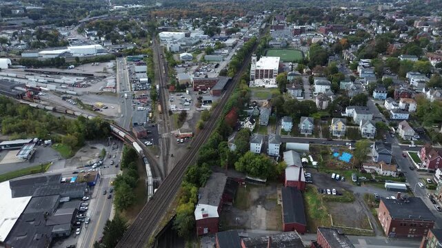 Aerial view of Worcester Massachusetts - American city skyline 