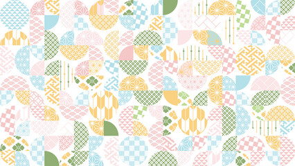 【春の背景素材】伝統文様のカラフルな和柄イラスト
