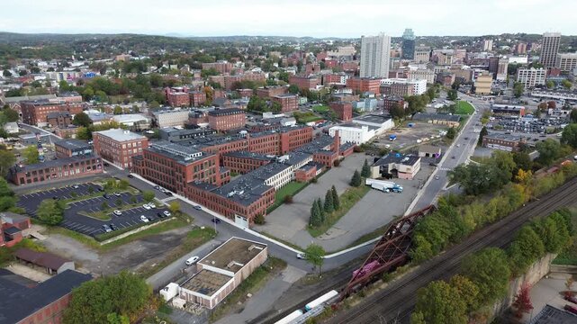 Aerial view of Worcester Massachusetts - American city skyline 