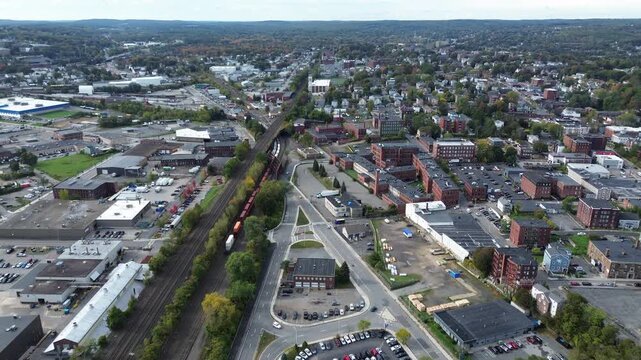 Aerial view of Worcester Massachusetts - American city skyline 