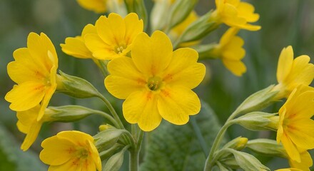 Obraz premium Yellow primrose flowers blooming in a natural garden setting