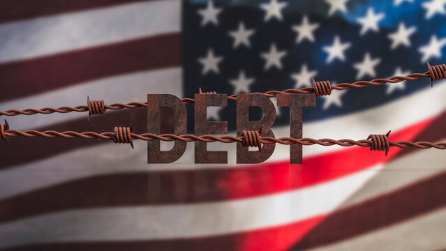 United States National Debt Concept with Barbed Wire 3d render.