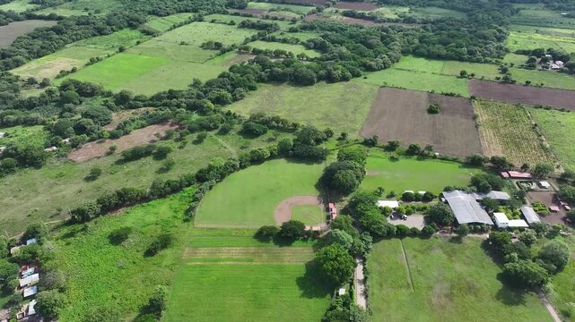 Scenic Countryside Baseball Diamond in Nicaragua &ndash; Drone Shot Above Tropical Landscape
