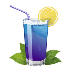 Refreshing blue citrus soda drink with a lemon slice and fresh green mint leaves in glass - Vector Illustration © powdesign