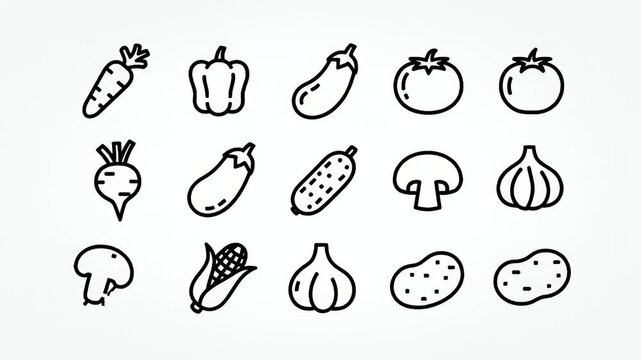 Fresh Vegetable Icons Carrot Pepper Eggplant Tomato Cucumber Mushroom Garlic Corn