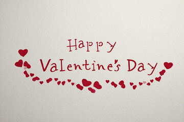 Happy Valentine's Day message with red hearts on white background
